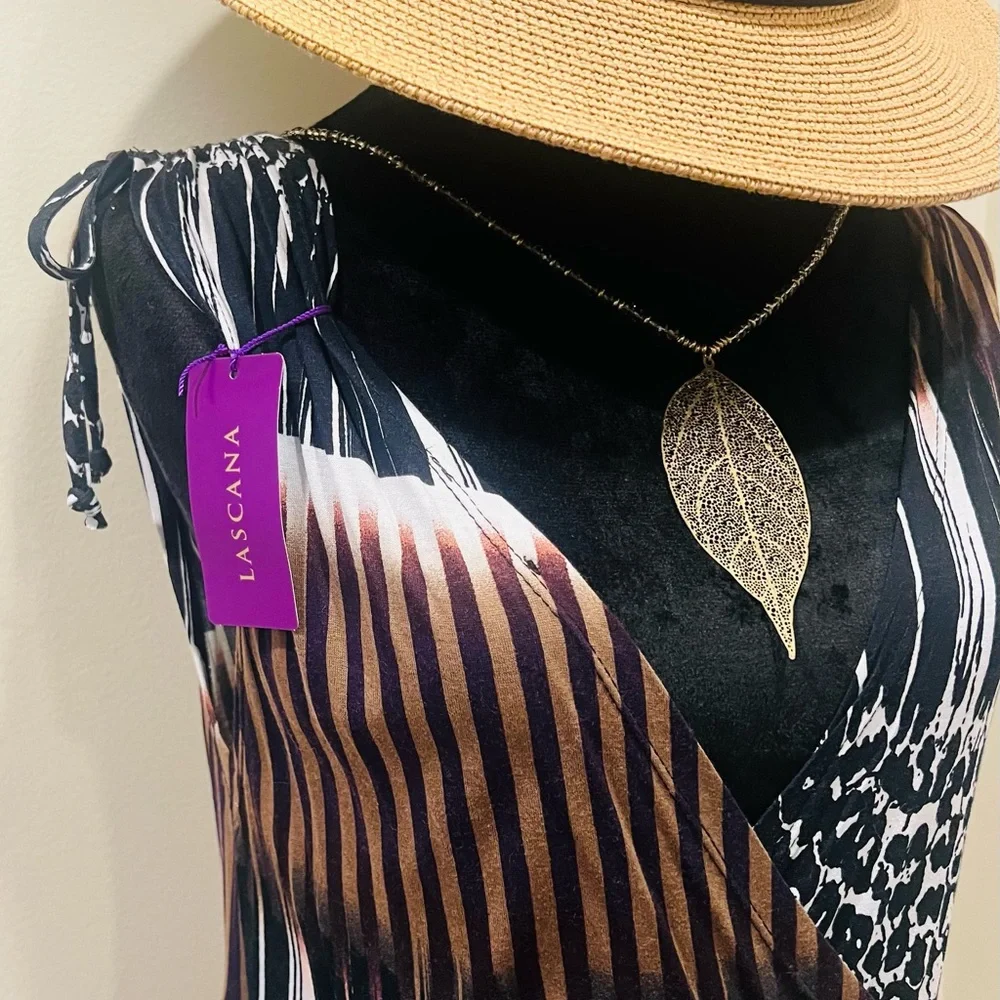 LASCANA Sleeveless Smocked Waist Wrap Dress Abstract Print US 10 NWT - Picture 4 of 12